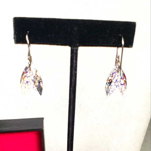 Osiana Swarovski Crystal Teardrop White Patina Dangle Earrings - Picture 10 of 14
